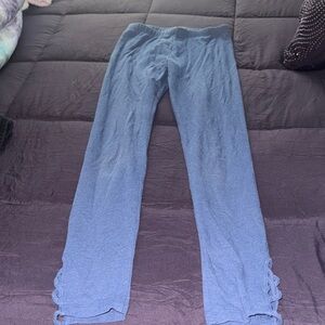 Blue Textured Leggings with Side Detail